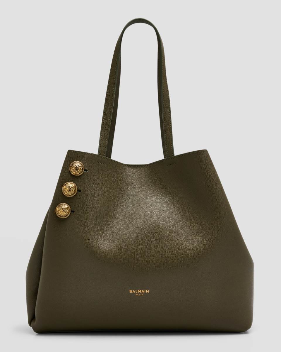 Embleme Shopper Tote Bag in Grained Leather